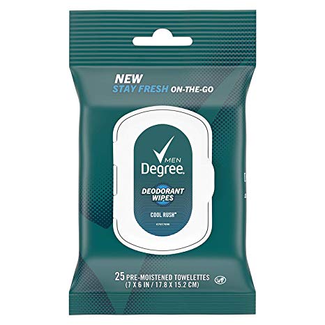 Degree Men On-The-Go Deodorant Wipes Cool Rush, 25 Towelettes