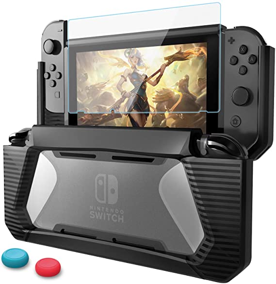 HEYSTOP Compatible with Nintendo Switch Case with Screen Protector TPU Protective Heavy Duty Cover Case for Nintendo Switch with Shock-Absorption and Anti-Scratch (Black)