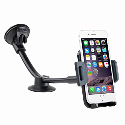Universal Car Phone Mount Holder, Windshield Long Arm Cell Phone Holder for iPhone 7/6S/6 Plus/5S/5, Samsung Galaxy S6 S5, Nexus 5X/6P, LG, HTC and All Smartphones with Width Between 3.5" - 5.5"
