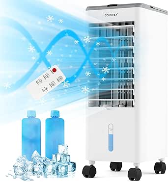 COSTWAY Condizionatore Portatile 3 in 1, Condizionatore d'aria Evaporativo portatile con Raffreddamento, Ventola e Umidificazione, 3 Velocità del Vento, 12H Timer, Doppio Serbatoio d'acqua(Grigio)