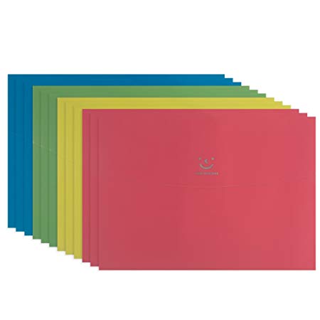 Fasmov Smile Letter Size Booklet Plastic Expansion Envelope Folders with Velcro, Poly Envelope,Document Folder,Pack of 12 (3Yellow,3Blue,3Green,3Pink)