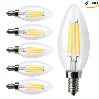 Kakanuo LED Filament Bulb Dimmable E12 Candelabra Base Warm White 2700K 4W - 40W Equivalent C35 Candle Light AC110-130V Fireworks Lamp Decorative LED Bulb,UL Listed (Pack of 6)