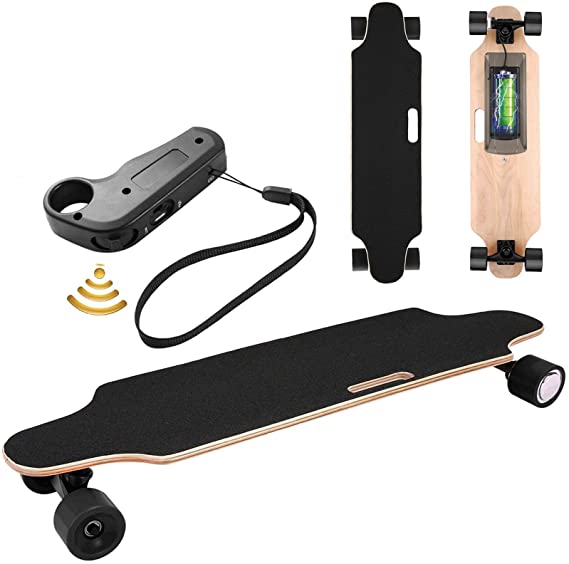 Electric Skateboard Youth Electric Longboard with Wireless Remote Control, 12 MPH Top Speed, 10 KM Range, 7 Layers Maple Longboard(US Stock)