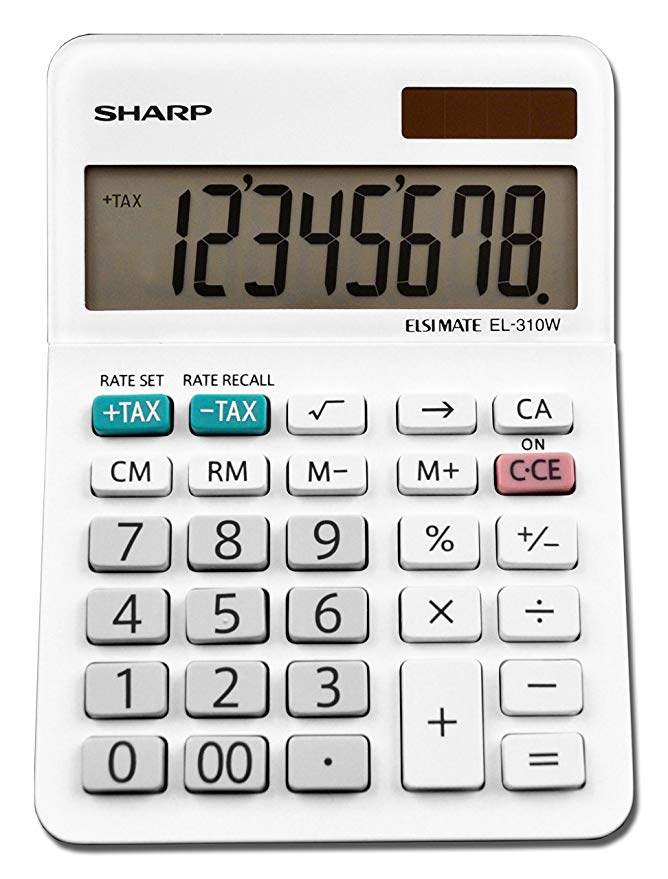 Sharp EL-310WB Mini Desktop Calculator, 8 Digit Angled Display, White, 3.38" x 4.75" x 1.0"