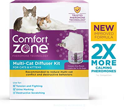 Comfort Zone 2X More Pheromones Formula Calming Diffuser Kit for Cat Calming | Multi Cat & Calming Formulas | Single Diffuser Kit, 1 Diffuser, 1 Refill