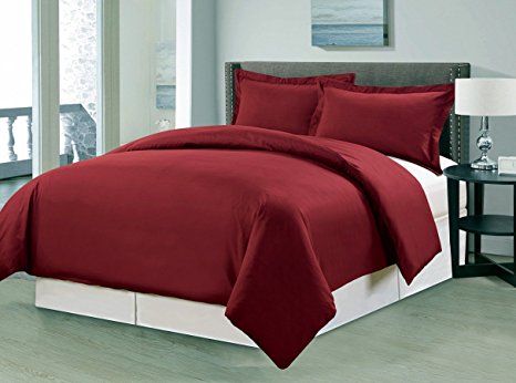 1500 Thread Count Egyptian Quality Solid Duvet Cover Set, 3pc Luxury Soft, All Sizes & Colors, (Full/ Queen, Burgundy)