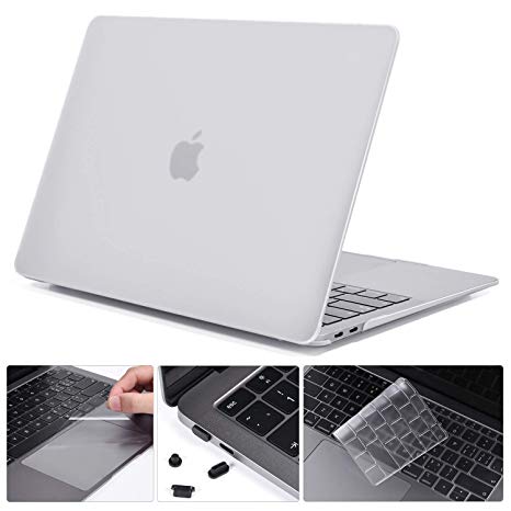 CaseBuy 4-in-1 MacBook Air 13 inch Case 2018 Release A1932 Matte Frost Hard Case with Keyboard Cover, Trackpad Protector, Dust Plugs Cover for Newest MacBook Air 13-inch with Touch ID Full Kit, Frost