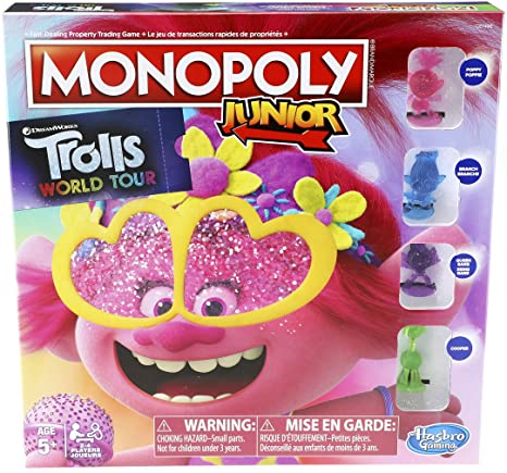 Monopoly Junior: DreamWorks Trolls World Tour Edition Board Game for Kids Ages 5 and Up