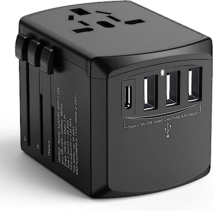 Universal Travel Adapter Worldwide, Travel Plug Adapter Worldwide International Travel Adapter With USB C and 3 USB Travel Adaptor All in One Universal Charger Power Adapter for European EU US UK AUS