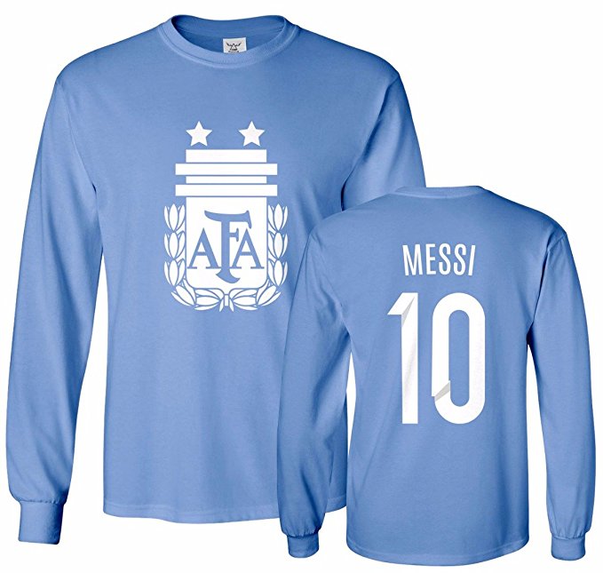 Tcamp Argentina Soccer Shirt Lionel Messi #10 Jersey Men's Long Sleeve T-shirt