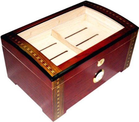 200 ct LUXURY RED WOOD CLEAR TOP WOOD CIGAR HUMIDOR