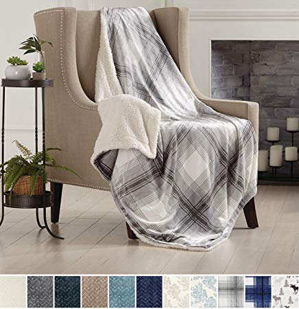 Home Fashion Designs Premium Reversible Two-in-One Sherpa and Sculpted Velvet Plush Luxury Blanket. Fuzzy, Cozy, All-Season Berber Fleece Throw Blanket Brand. (Plaid Grey)