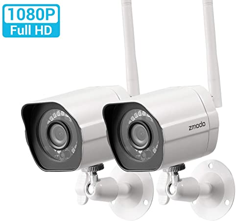 Zmodo Wireless Security Camera System (2 Pack) Smart HD Outdoor WiFi IP Cameras with Night Vision