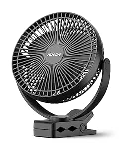 Koonie 10000mAh Rechargeable Desk Fan, 8-Inch Battery Operated Clip on Fan, USB Fan, 4 Speeds, Strong Airflow, Sturdy Clamp for Golf Cart Office Desk Outdoor Travel Camping Tent Gym Treadmill,Black