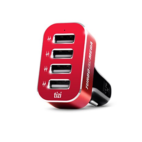 equinux tizi Turbolader 4x MEGA - 4 port USB Auto Max Power, German engineered car charger, 9.6A High Power each USB port up to 2.4A