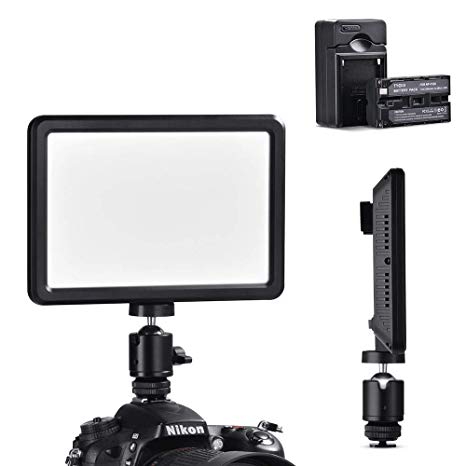 Camera 104 Led Video Lighting Panel, Ultra-thin Portable 16w Stepless Dimmable Camera lighting Panel, 3000k-6000k, with Battery Charger, 2200mAh Battery, 1/4 Screw, No Ghosting, No Glaring, for DSLR