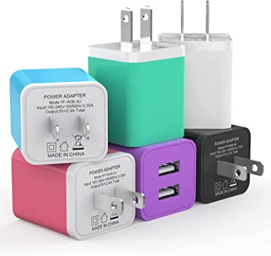 6Pack USB Wall Charger, iGENJUN 2.4A Dual USB Port Cube Power Plug Adapter Fast Phone Charger Block Charging Box Brick for iPhone 13/13 Pro/13 Pro Max/12, Samsung Galaxy, Pixel, LG, Android-Colorful