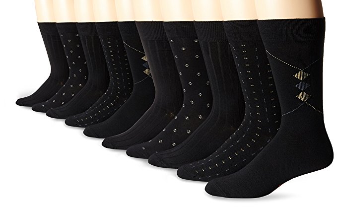 Dockers Men's 10 Pack Classics Dress Dobby Crew Socks