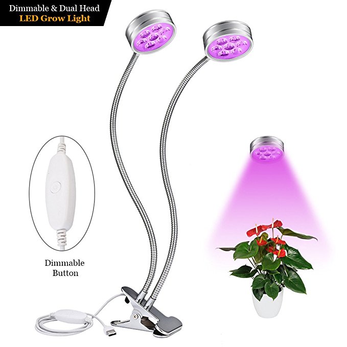 Plant Grow Light, SOLMORE Dual Head Plant Lights Desk Clip 14 LED 4 Dimmable Levels Grow Lamp with 360° Adjustable Gooseneck Grow Light for Indoor Plants,Plant Growing,Greenhouse,Hydroponic Garden