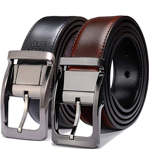 Belts for Men Reversible Leather 1.25” Waist Strap Fashion Dress Buckle Beltox