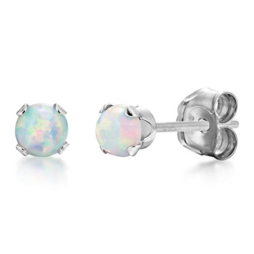 Round 3mm Fire & Snow White Simulated Opal Stud Earrings - .925 Sterling Silver, Rose or Yellow Gold Plated