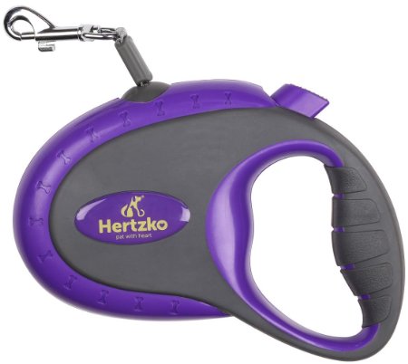 Heavy Duty Retractable Dog Leash By Hertzko - Great for Small & Medium Dogs up to 44lbs - Strong Nylon Ribbon Extends 16ft