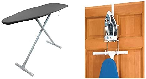HOMZ Ironing Board T-Leg, Charcoal Grey & Whitmor Wire Over The Door Ironing Caddy - Iron and Ironing Board Storage Organizer