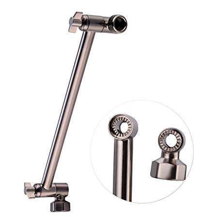 KiaRog 10 Inch Adjustable Shower Arm, Female End Brass Adjustable Shower Head Extension Arm, Designed With a GEAR JOINT That Won't Slip!Can Hold A Rainfall Shower Head System, Brush Nickel