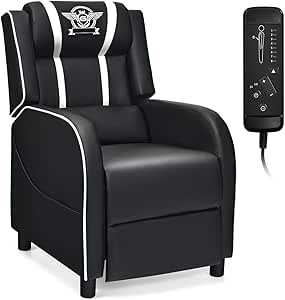 Giantex Gaming Recliner Chair, Racing Style Single Recliner Sofa w/Massage, Adjustable PU Leather Video Game Chair Home Theater Seat for Living Room Game & Recreation Room (White)