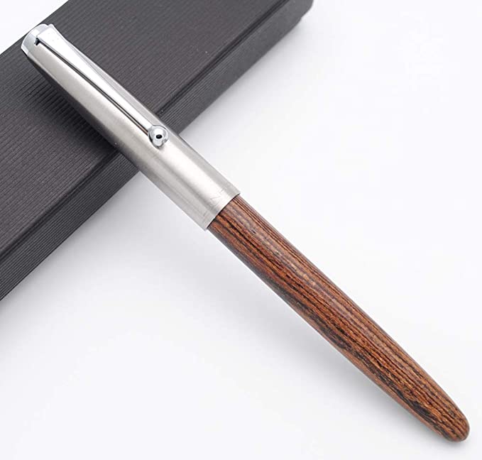 JINHAO 51A Wooden Fountain Pen Steel Cap Brand New (Tiger Wood, Extra Fine Nib 0.38mm)