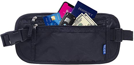 Travel Money Belt with RFID, Passport Holder, RFID Blocking Hidden Travel Wallet & Fanny Pack for Women Men - Black