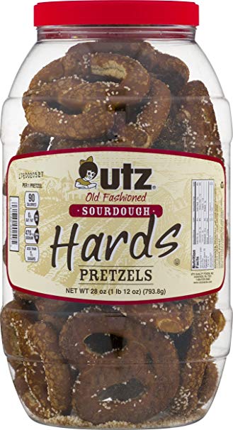 Utz Old Fashioned Sourdough Hard Pretzels – 28 oz Barrel – Big and Thick Classic Pretzel Knot Twist, Crunchy Sourdough Pretzel with Zero Cholesterol