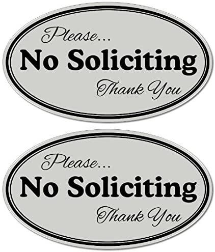 SecurePro Signs No Soliciting Premium Quality Stickers in a Polished Silver Finish - 5.5" Wide X 3" Tall (2)