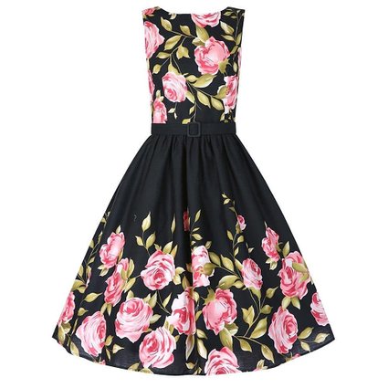 Babyonline Women Floral Spring Garden Vintage 1950's Picnic Party Cocktail Dress