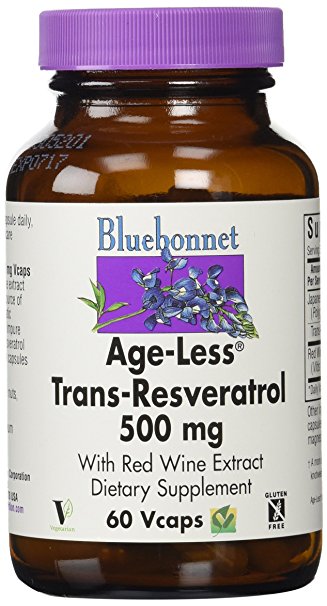 BlueBonnet Age-Less Trans-Resvertrol Vegetarian Capsules, 500 mg, 60 Count