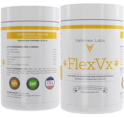 FlexVx - Revolutionary Dog Joint Care Supplement with Meriva Bioavailable Curcumin - Glucosamine for Dogs with Chondroitin MSM Turmeric - 90 Chewable Soft Chew Treats - Best for Small & Large Breeds