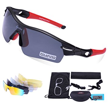 Carfia Polarized Sports Sunglasses UV400 Protection Cycling Sunglasses Goggles with 5 Interchangeable Lenses for Ski Running Cycling Fishing Golf, TR90 Unbreakable Frame