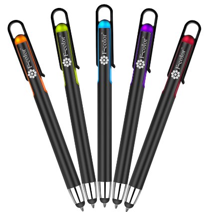 Stylus pen F-color8482 Black Ink 2 in 1 Ultralight Stylus and Click Ballpoint Pen for Touch Screen iPhone 6s 6s Plus 6 6 Plus 5 5s 5c iPad iPod Android Orange Green Blue Purple Red 5 Pack