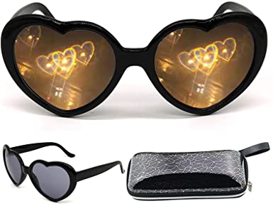Heart Effect Diffraction Glasses, Women Interesting Peach Heart Special Effects Eyeglasses