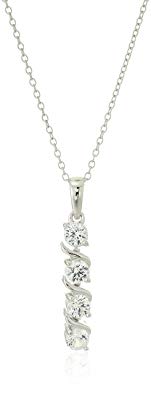 Sterling Silver 4-Stone Genuine or Created Gemstone Pendant Necklace (4mm), 18”
