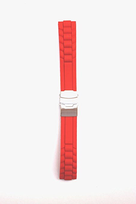 18mm Red President Style Rubber/Silicone Watchband with S/S Deployment Buckle