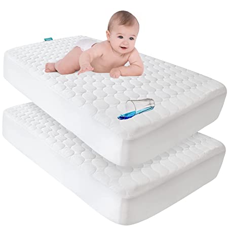 Crib Mattress Protector Waterproof 2 Pack, Toddler Waterproof Crib Mattress Pad Cover, Machine Washable & Dryer Fit Baby Toddler Bed Mattress Protector (Standard Size 52” x 28”)