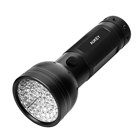 AUKEY UV Flashlight, 51 LEDs for Home & Hotel Inspection, Pet Urine & Stain Detection, Spot Counterfeit Money (Batteries Included)