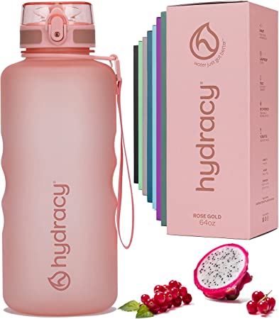 Hydracy Water Bottle with Time Marker - Large 2 Liter BPA Free Water Bottle - Leak Proof & No Sweat Gym Bottle with Fruit Infuser Strainer for Fitness or Sport & Outdoors