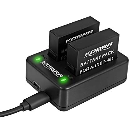 KOBRA Battery (2-Pack) and Dual Charger for GoPro HERO4 and GoPro AHDBT-401, AHBBP-401