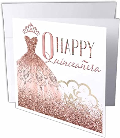 3dRose Happy Quinceanera With A Pretty Pink Image Of Glitter Gown - Greeting Cards (gc_359404_5)