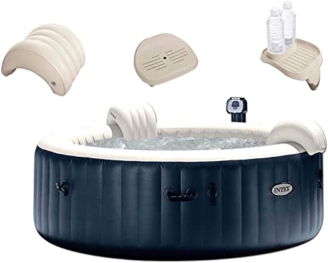 Intex PureSpa 6 Person 290 Gallon Outdoor Bubble Hot Tub, No Slip Spa Seat, Pillow, Cup Holder, and Drink Tray