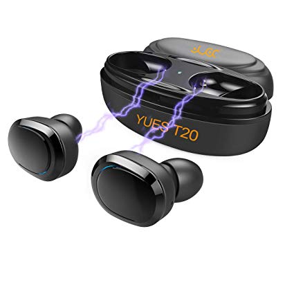 Bluetooth True Wireless Earbuds, YUES Bluetooth Headphones V4.2, Mini Stereo Headset with Microphone, Up to 8 Hours Playtime Sport Sweatproof Earphones with Portable Charging Case/Box (Black)