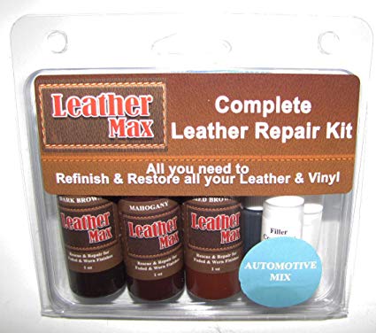 Automotive Leather Max Complete Leather Refinish, Restore & Repair Kit Now with 3 Color Shades to Blend with/Leather & Vinyl Recolor (Tan Mix)