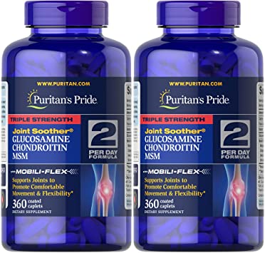 Puritan's Pride Triple Strength Glucosamine, Chondroitin & Msm Joint Soother, 720 Total (2 Pack Of 360 Count Caplets), 720 Count